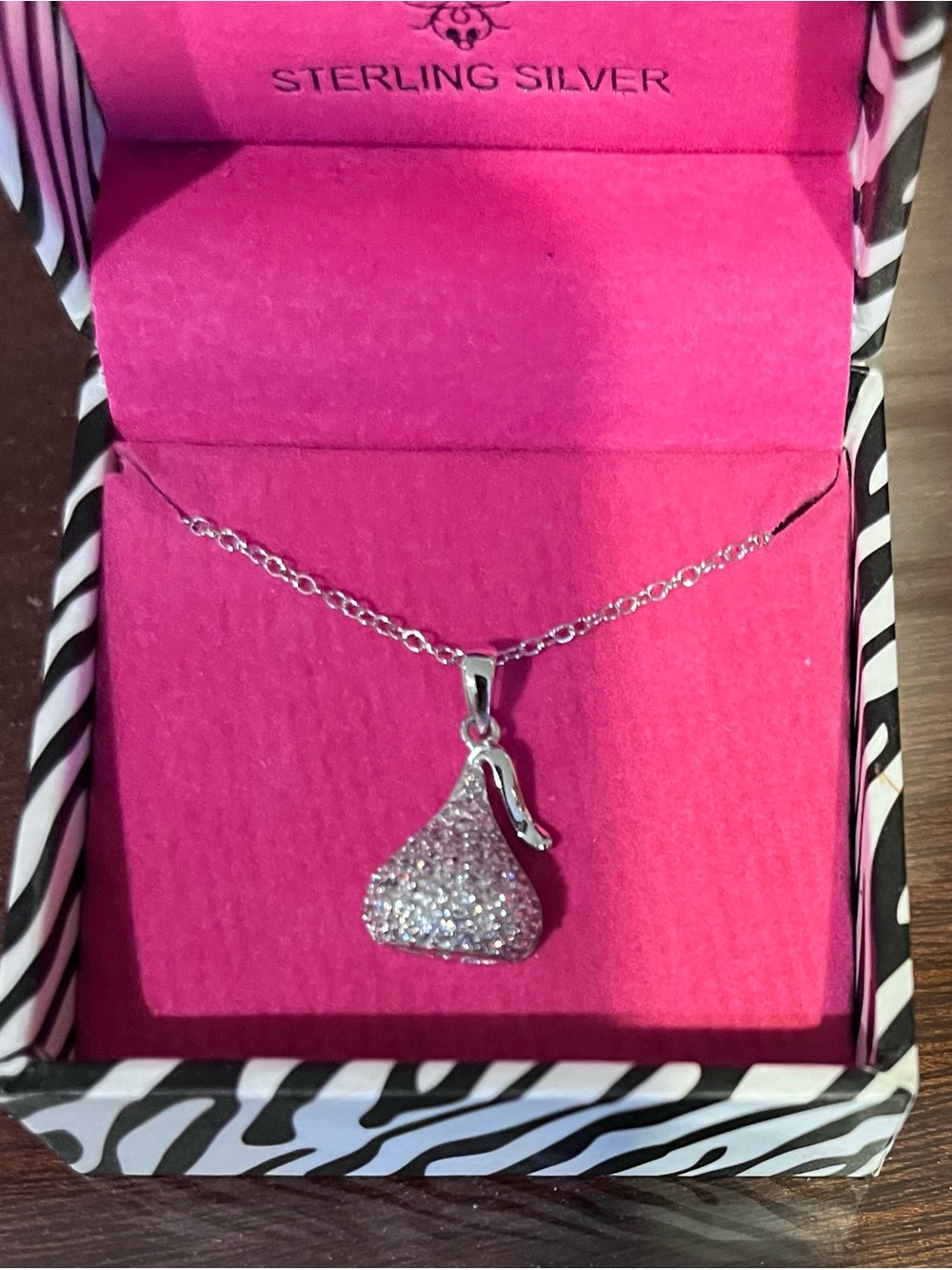 Posh Couture Silver Crystal Kiss Pendant Necklace